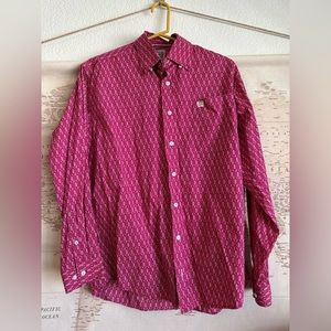 Men’s Cinch Button Down Western Long Sleeve Pink Pattern Shirt Size XS